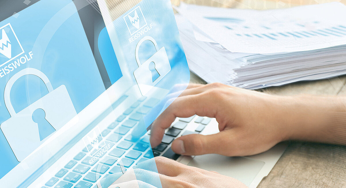 REISSWOLF DSVGO Ein Laptop am Schreibtisch